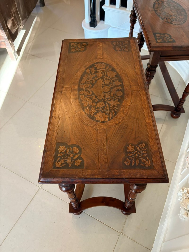 Outstanding Quality Pair of Antique Victorian Burr Walnut Marquetry Inlaid Console Tables - Image 7